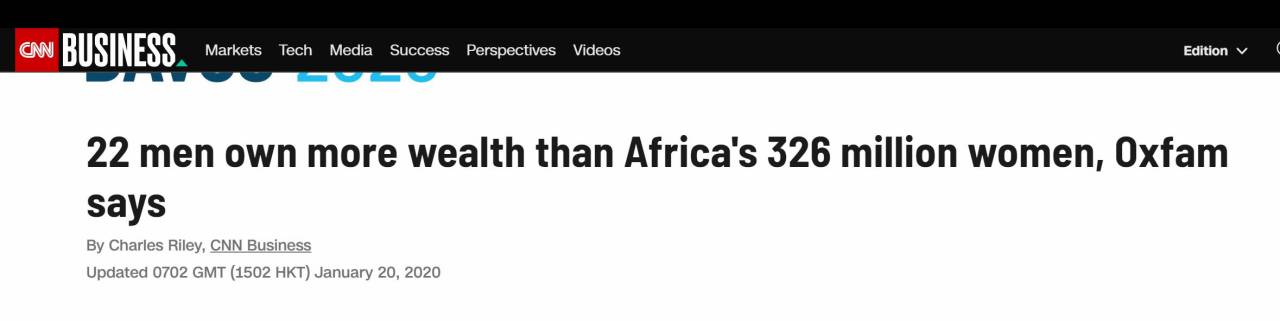 全球最富有22名男性身家超过非洲所有女性总财产
