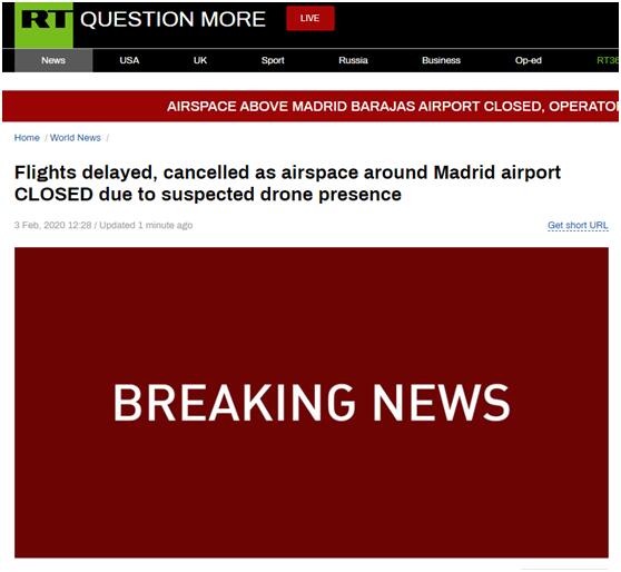 疑似出现无人机 西班牙最大机场周围空域紧急关闭
