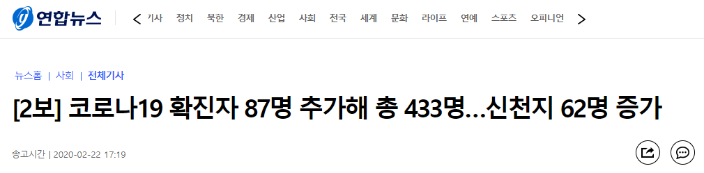 24小时内，韩国国内新增确诊病例229例