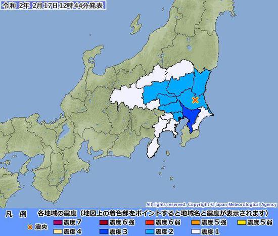 日本茨城县发生里氏4.4级地震 震源深度50千米