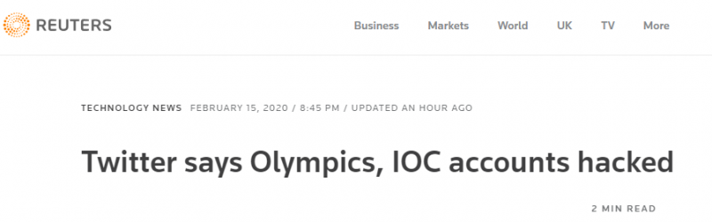 奥运会、国际奥委会推特账号被黑 推特公司回应