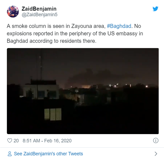 俄媒：美驻伊大使馆遭火箭弹袭击 绿区传出爆炸声