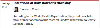 外媒：世卫官员称意大利可能将在本周迎来疫情高峰