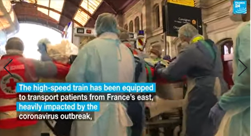 法国客运列车改造为卫生专列 运送新冠肺炎重症患者