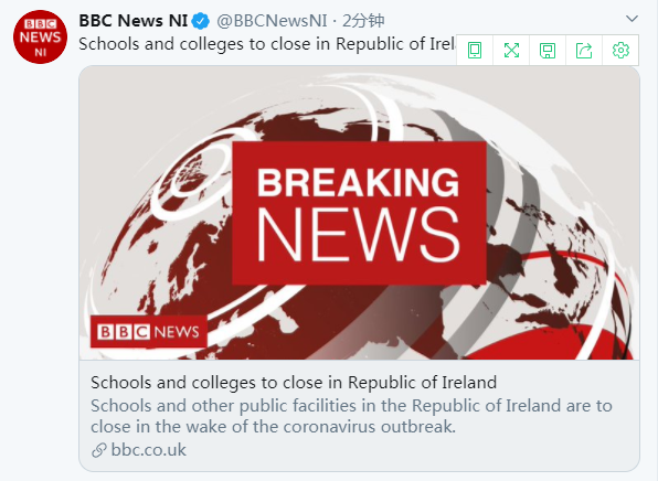 爱尔兰宣布关闭所有学校