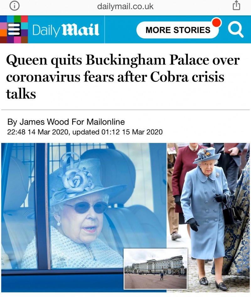 英媒：因担心感染新冠病毒 英国女王离开白金汉宫