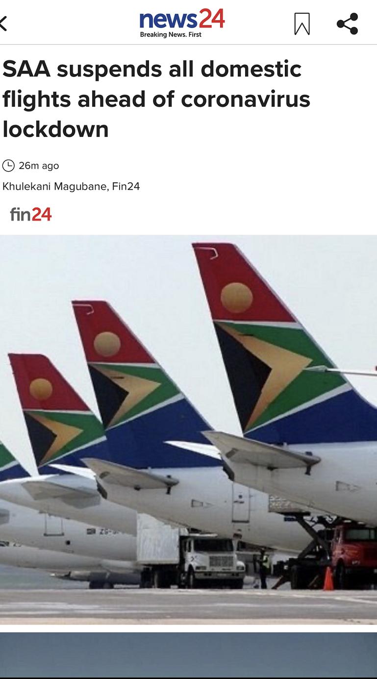 南非航空公司将暂停所有国内航班
