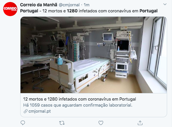 葡萄牙新冠肺炎确诊病例升至1280例 死亡12例