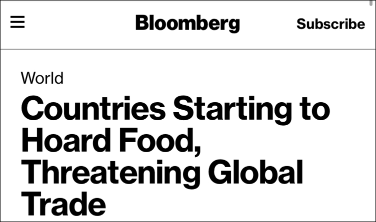 疫情全球扩散，多国为自保限制粮食出口