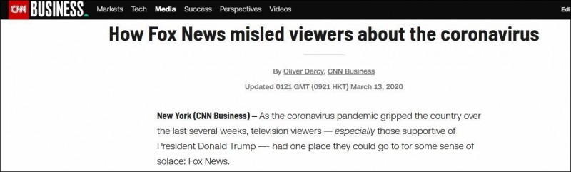 CNN“手撕”福克斯：疫情报道误导美国人