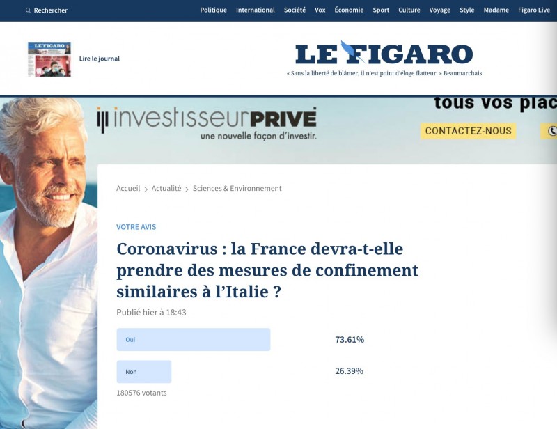 法国第一大报民调：74%民众支持法国“封城”