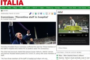佛罗伦萨足球俱乐部8至10人感染新冠病毒 3人入院缩略图