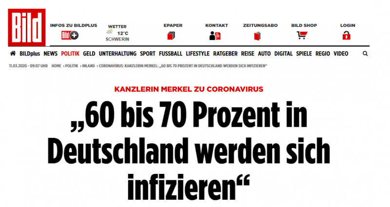默克尔警告：60%-70%在德国的人将感染新冠病毒