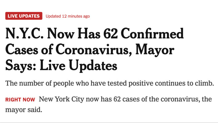 纽约市累计确诊62例新冠肺炎病例