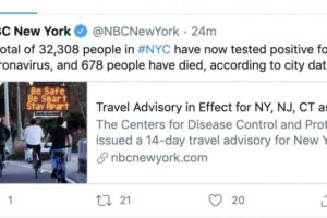 美媒：纽约市确诊病例超3万 累计死亡678人缩略图