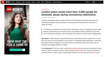 伦敦警方：防疫措施实行以来逮捕4000多家暴分子