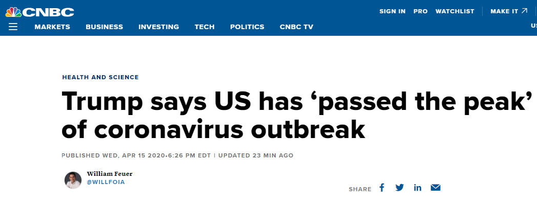 特朗普：美国已经度过了新冠疫情新增病例“高峰期”