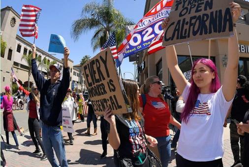 反“居家令”游行蔓延至美国加州 200多人外出抗议