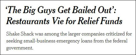 美国大型餐饮连锁品牌申领小企业纾困贷款，引发不满
