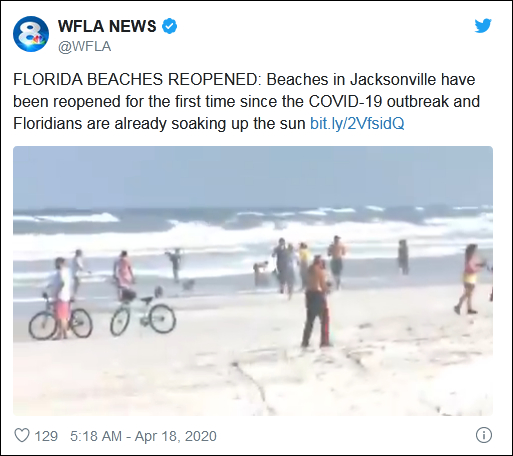 佛罗里达州海滩重新开放，20多分钟后全是人…