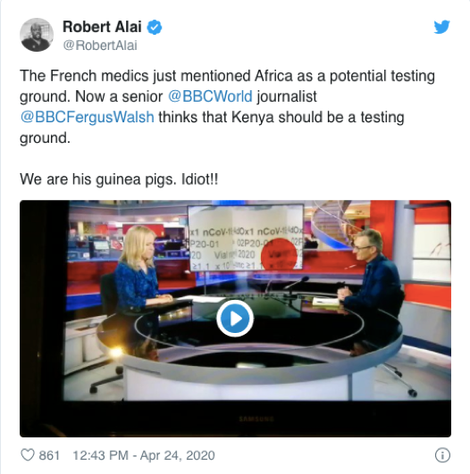 BBC记者建议到非洲进行疫苗试验 网民炸锅
