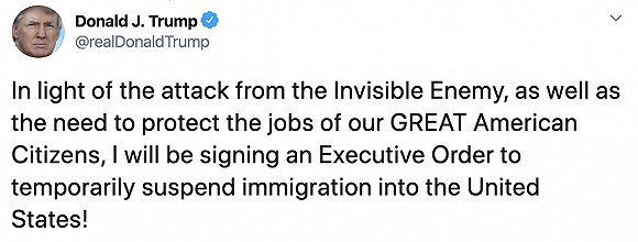特朗普将叫停赴美移民，或停发绿卡及工作签证