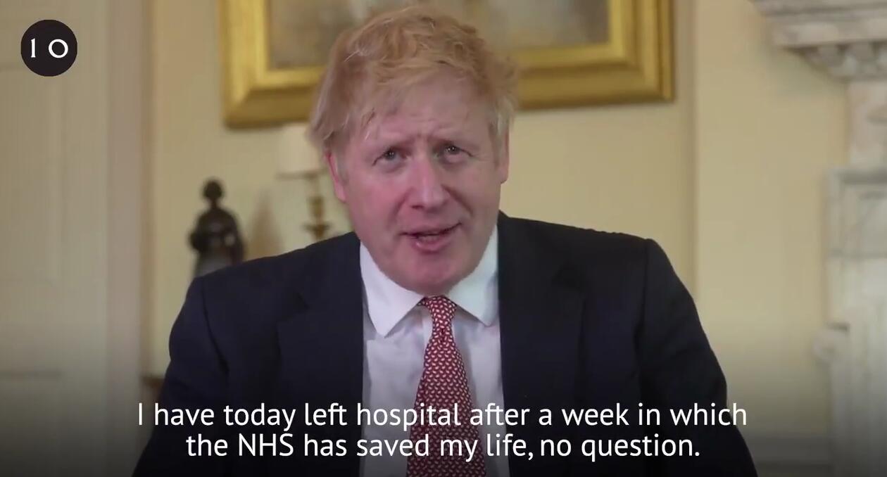 英国首相出院后发布视频，感谢医疗机构的救命之情
