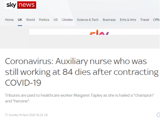 英国84岁护士因新冠肺炎去世，高龄一直坚持工作