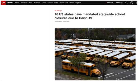 美国16州下令：全州范围内学校关闭