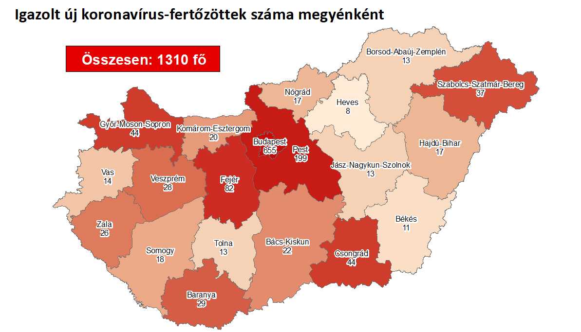 匈牙利新增新冠肺炎确诊病例120例 累计确诊1310例