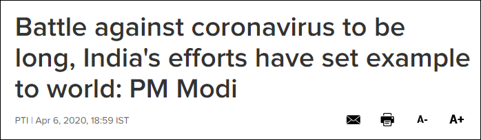 总理莫迪：印度抗击疫情为全球树立榜样