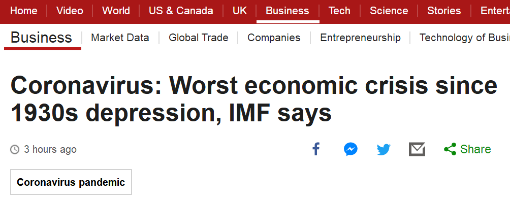 IMF:新冠大流行使全球面临大萧条以来最严重经济危机